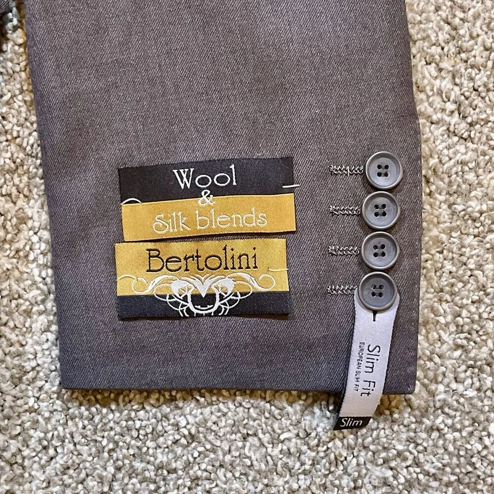 Bertolini 2pc‎ Suit Jacket Size 38R Pants 46/40 Sport Coat Blazer Wool Silk Gray